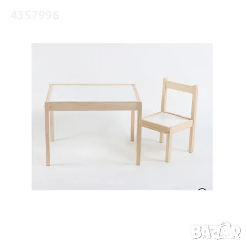 Комплект детска масичка и стол, За деца, Дърво, Бял 