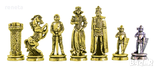 Шах Камелот, Метална дъска, метални фигури, Кафяв, 38х38 см