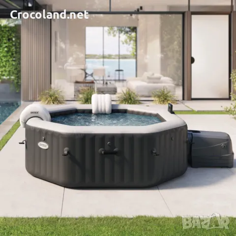 Надуваемо джакузи Intex PureSpa Bubble Deluxe, 6 места, 140 въздушни струи, тъмно сиво