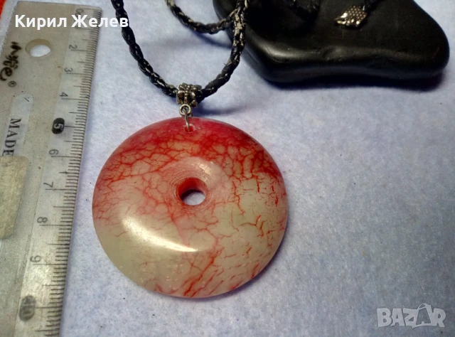 СТИЛЕН АРТ МЕДАЛЬОН от ШЛИФОВАН ЧЕРВЕН ЖАДЕИТ РЪЧНА ЮВЕЛИРНА ИЗРАБОТКА 23694, снимка 3 - Колиета, медальони, синджири - 51255659