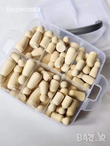 Комплект от 52бр дървени конусовидни фигури/ кукли  