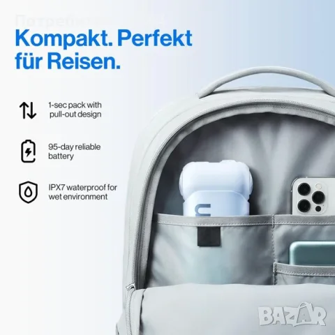 Портативен зъбен душ usmile с батерия , 95 дни , 4 режима 180 ml IPX7 водоустойчив – Бял, снимка 3 - Други - 55854020