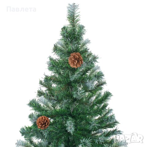 Изкуствена коледна елха с бели връхчета и шишарки, снимка 4 - Декорация за дома - 42449259