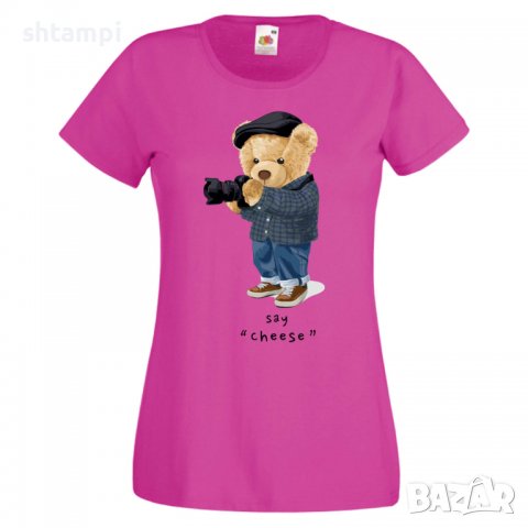 Дамска тениска bear Say Cheese Мече,Меченце,Животно, Играчка,Изненада,Подарък,Повод,, снимка 8 - Тениски - 37291963