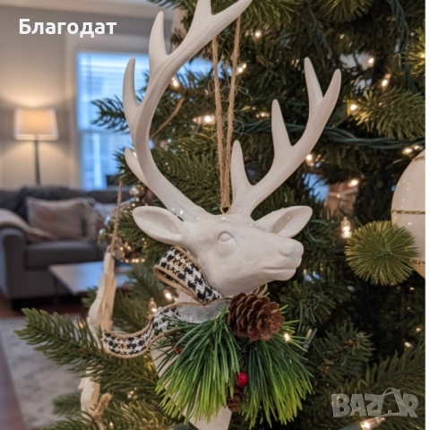 Коледни играчки за елха „Winter White Elegance“ – луксозни висящи декорации с натурален завършек и с, снимка 3 - Други - 52407509