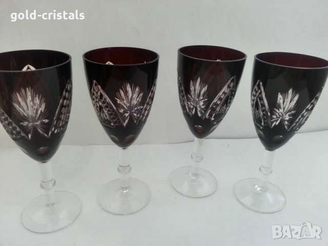 Кристални чаши цветен червен кристал, снимка 2 - Антикварни и старинни предмети - 31070642