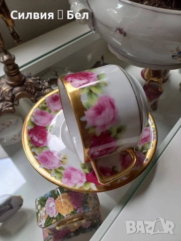 Старинен сет чаша с чиния, снимка 2 - Антикварни и старинни предмети - 52068817