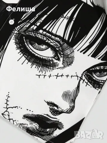  	Уникална Мъжка Риза Аниме / Манга / Арт Хорър Лица Дизайн , снимка 4 - Ризи - 50185695