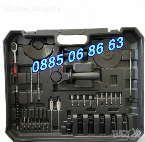 Комплект 5 в 1 перфоратор, винтоверт, гайковерт, ъглошлайф и LED лампа, снимка 9 - Други инструменти - 53262216