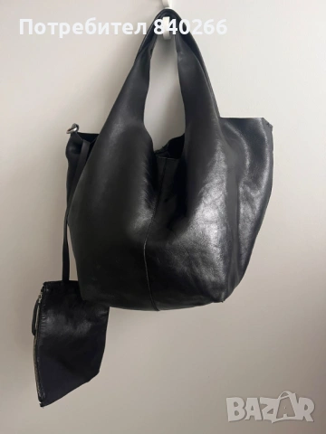 Голяма черна чанта ZARA - естествена кожа + подарък  още една чанта, снимка 2 - Чанти - 53272981