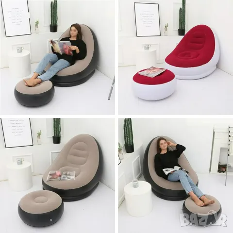 Релаксираш Надуваем пуф Стол с табуретка + ПОДАРЪК - помпа за надуване, снимка 2 - Столове - 49799789