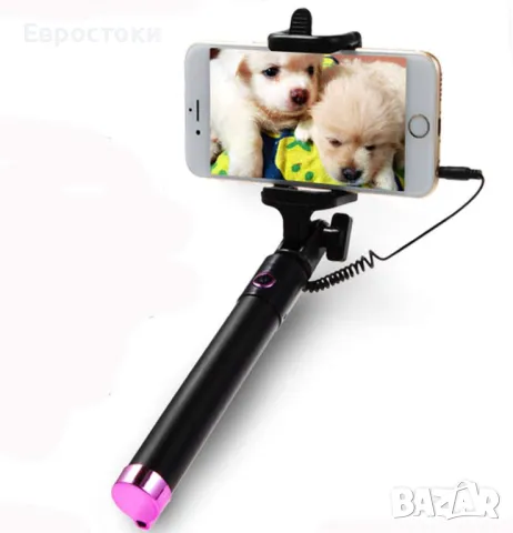 Ръчен кабелен компактен селфи стик за смартфон. Черно-розово, лилаво, снимка 4 - Селфи стикове, аксесоари - 48456681