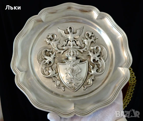 Калаена чиния,пано от калай със символи за семейство,калаена сватба. , снимка 6 - Антикварни и старинни предмети - 51395118