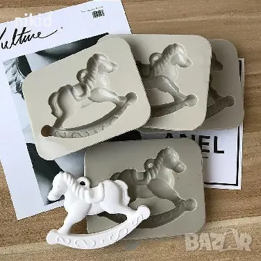 Голямо дървено конче клатушка силиконов молд форма декорация торта фондан шоколад и др., снимка 3 - Форми - 22948342