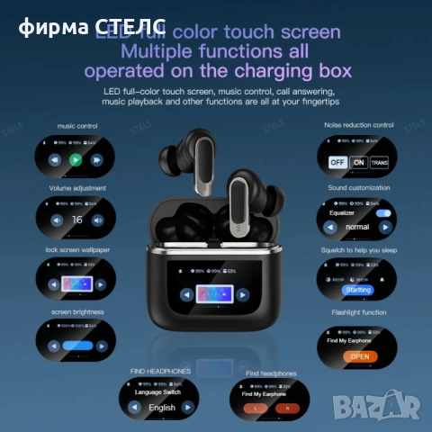 Безжични слушалки STELS V8 с LCD дисплей, ANC и Тъч контрол, снимка 3 - Слушалки, hands-free - 53081451