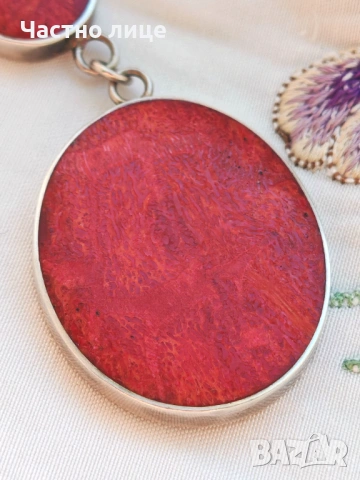 Чисто Нов Прекрасен Сребърен Медальон със Средиземноморски Корали, снимка 5 - Колиета, медальони, синджири - 54240512