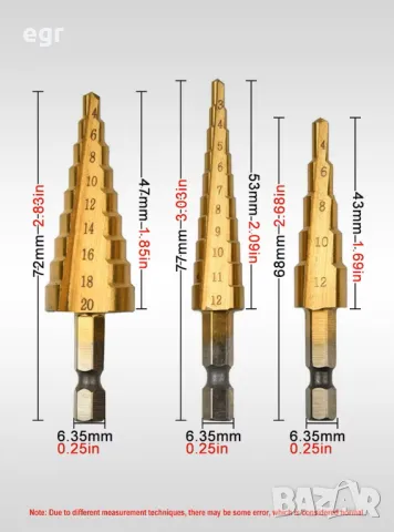 Стъпаловидни конусни титаниеви свредла комплект