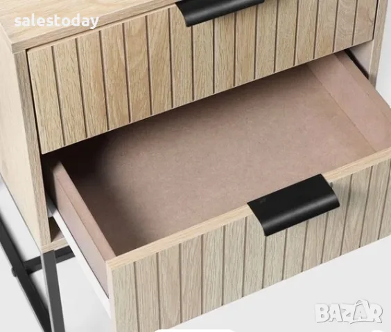 Дървено нощно шкафче с 2 чекмеджета и метална основа 40x30x52 см, снимка 3 - Шкафове - 56094055