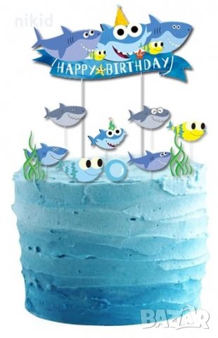 11 бр Бебе Акули Baby Shark топери украса декор за кексчета мъфини парти , снимка 2 - Други - 31779991