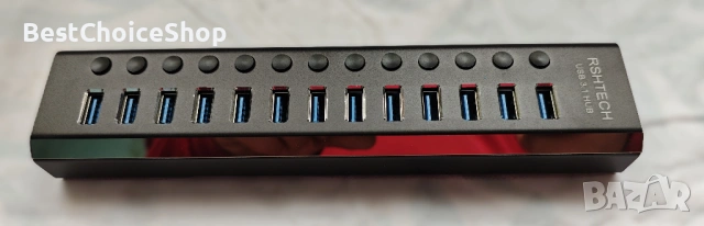 Активен хъб със захранване, RSHTECH 13-портов USB 3.2, алуминий, снимка 8 - Кабели и адаптери - 53330441