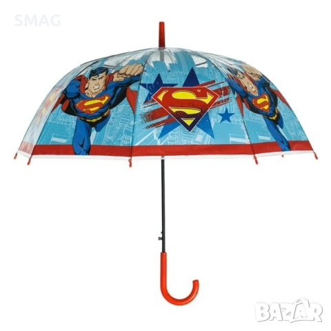 Детски прозрачен червен чадър Superman автоматичен_1242386, снимка 2 - Чадъри - 54298535