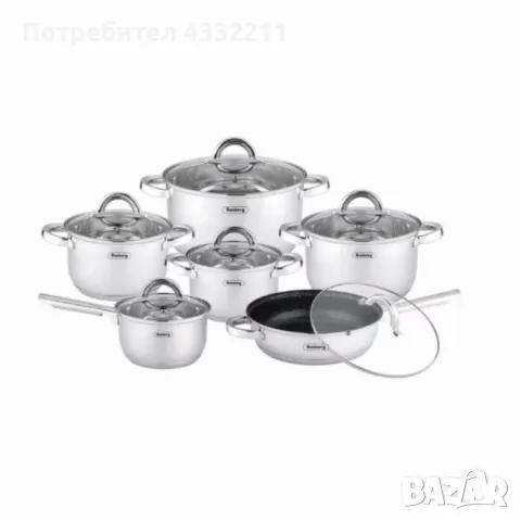 омплект тенджери Rosberg, Неръждаема стомана, 6 части, Индукция, снимка 1