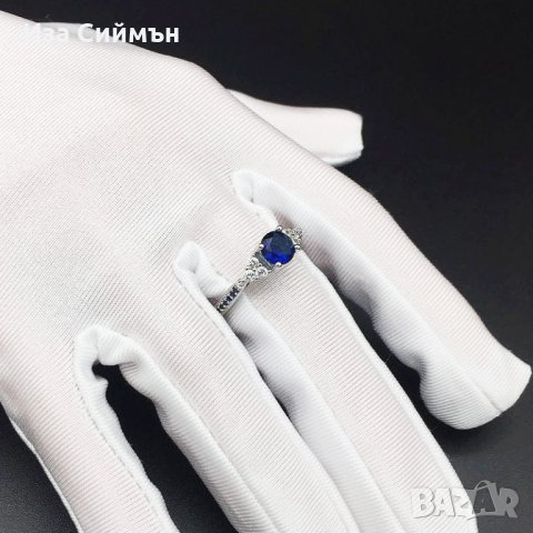 Сребърен пръстен със син сапфир, снимка 5 - Пръстени - 34907350