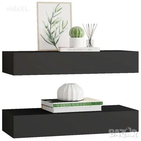 vidaXL Стенни рафтове с чекмеджета, 2 бр, черни, 60x23,5x10 см, МДФ, снимка 4 - Етажерки - 56146915