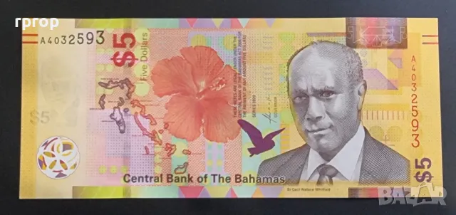 Бахамски острови.
Бахами.
5 долара.
2020 година.
UNC.