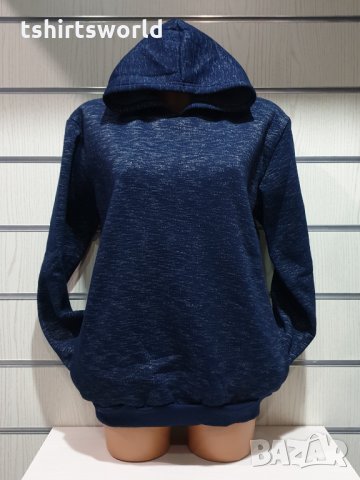 Нов дамски суичър в цвят тъмносин меланж с качулка и джобчета, снимка 8 - Суичъри - 30575170