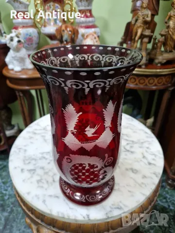 Уникална антикварна колекционерска кристална ваза Бохемия , снимка 3 - Вази - 50263223