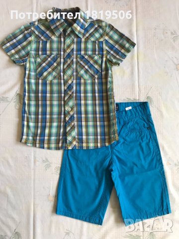 детски къси панталони с риза 128-134 см, снимка 1 - Детски комплекти - 42295665