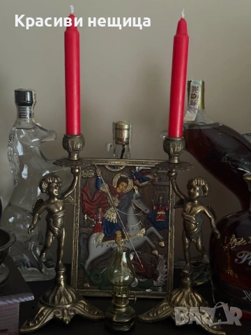 Чифт месингови свещници с ангелчета, снимка 11 - Антикварни и старинни предмети - 53220116