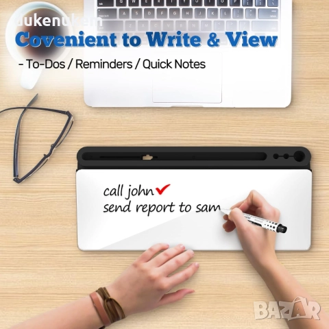 Стъклена дъска за бюро с органайзер, бяла, с маркери и чекмедже за офис и home office, снимка 3 - Други стоки за дома - 52638147