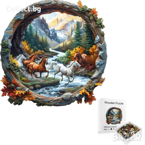 Дървен пъзел с животни - Диви коне, снимка 3 - Пъзели - 49418671
