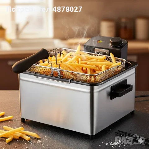 Фритюрник Cheffinger CF-EDP5.0 – 5L, 2000W, неръждаема стомана, 3 кошници, регулируема температура, снимка 3 - Фритюрници - 55772800
