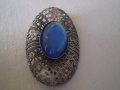 брошка Чешко стъкло с цвят синьо и филигранн 1920г , снимка 9
