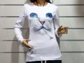 Нова дамска блуза с дълъг ръкав с 3D принт Котка със сини очи, снимка 4