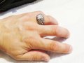 солиден пръстен, мъжки сребърен пръстен с голям красив  камък и множество инкрустирани камъчета, снимка 7