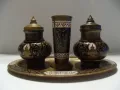 № 7798 стар метален / месингов комплект солнички с поставка, снимка 4