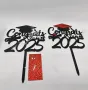Congrats class of 2025 тога син червен пластмасов топер завършване бал Абитуриент абсолвент декор , снимка 3