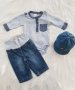 Дънки Tom Tailor и боди риза H&M и дънкова шапка за бебе 0-3 месеца, снимка 15