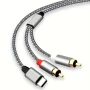 Аудио кабел USB-C мъжки към 2 RCA мъжки кабел, позлатени контакти, алуминиеви глави, 1 метър, снимка 2