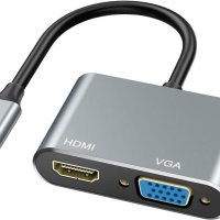 USB C към HDMI и VGA адаптер, 4K HDMI, 1080P VGA, алуминиев корпус, снимка 1 - Други - 40214441