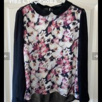 Блуза топ флорален принт теменужки , снимка 1 - Блузи с дълъг ръкав и пуловери - 40256450