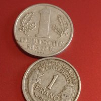 Две монети 1 Дойче марка 1956г. Германия / 1 франк 1949г. Франция редки за КОЛЕКЦИОНЕРИ 30239, снимка 1 - Нумизматика и бонистика - 44348857