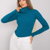 Дамска блуза с поло яка - Тюркоаз L/XL, снимка 1 - Блузи с дълъг ръкав и пуловери - 44925996