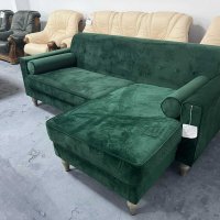 Зелен диван от плат с лежанка, снимка 2 - Дивани и мека мебел - 39712239