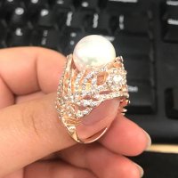 Позлатен пръстен с голяма перла, снимка 2 - Пръстени - 31857788