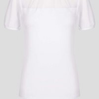 КРАСИВА бяла блуза с тюл над бюста и при ръкавите, снимка 3 - Тениски - 37726431